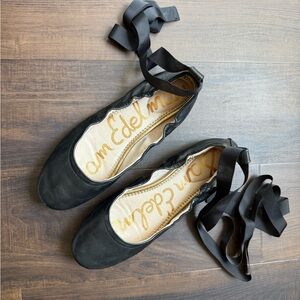 Sam Edelman Black Suede Ballet Flats with Ankle Ties